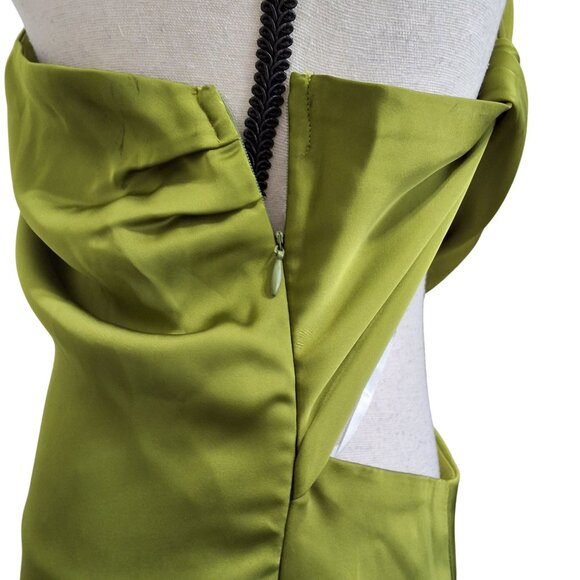 Commense Womens One-Shoulder Twist-Back Olive Green Satin Maxi Dress Sz L Event - Picture 5 of 8
